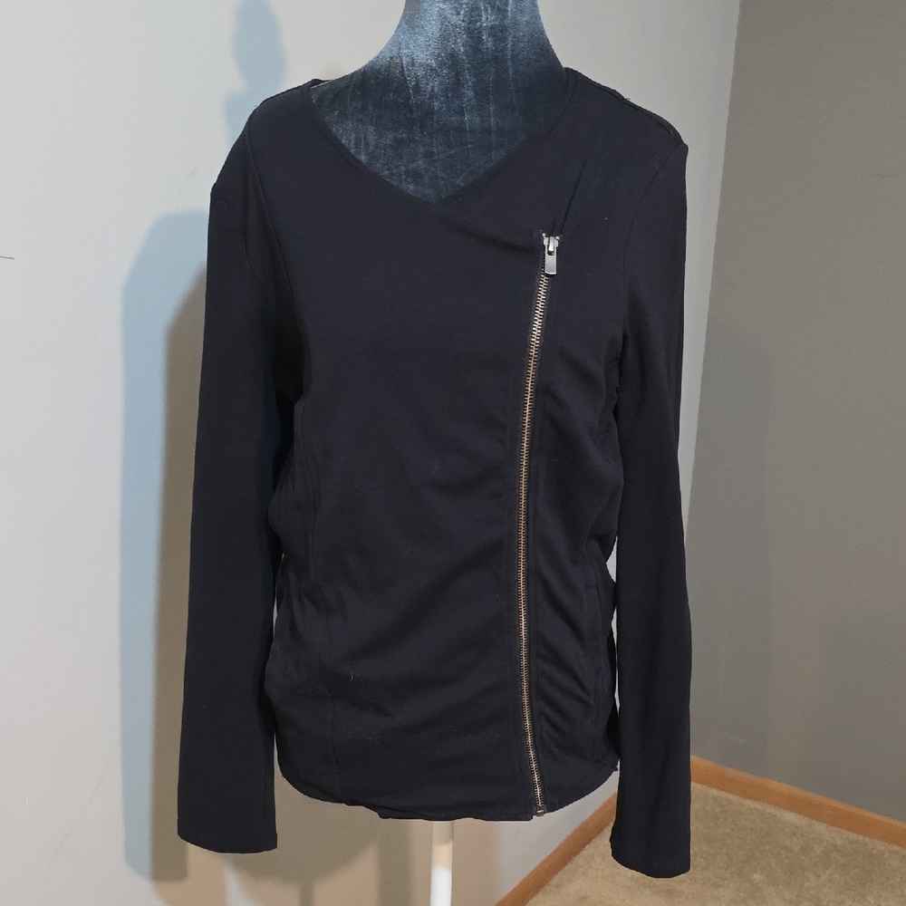 NIC+ZOE Black Long‎ Sleeve Knit Top with Zipper Accent Sz Small